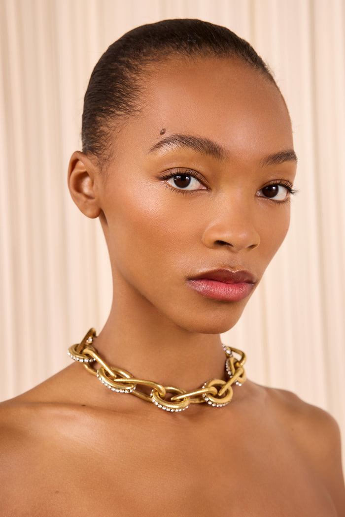 Chunky Teardrop Chain w/Pave - Brass