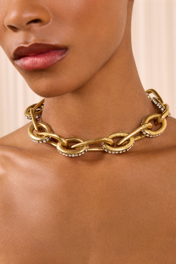 Chunky Teardrop Chain w/Pave - Brass