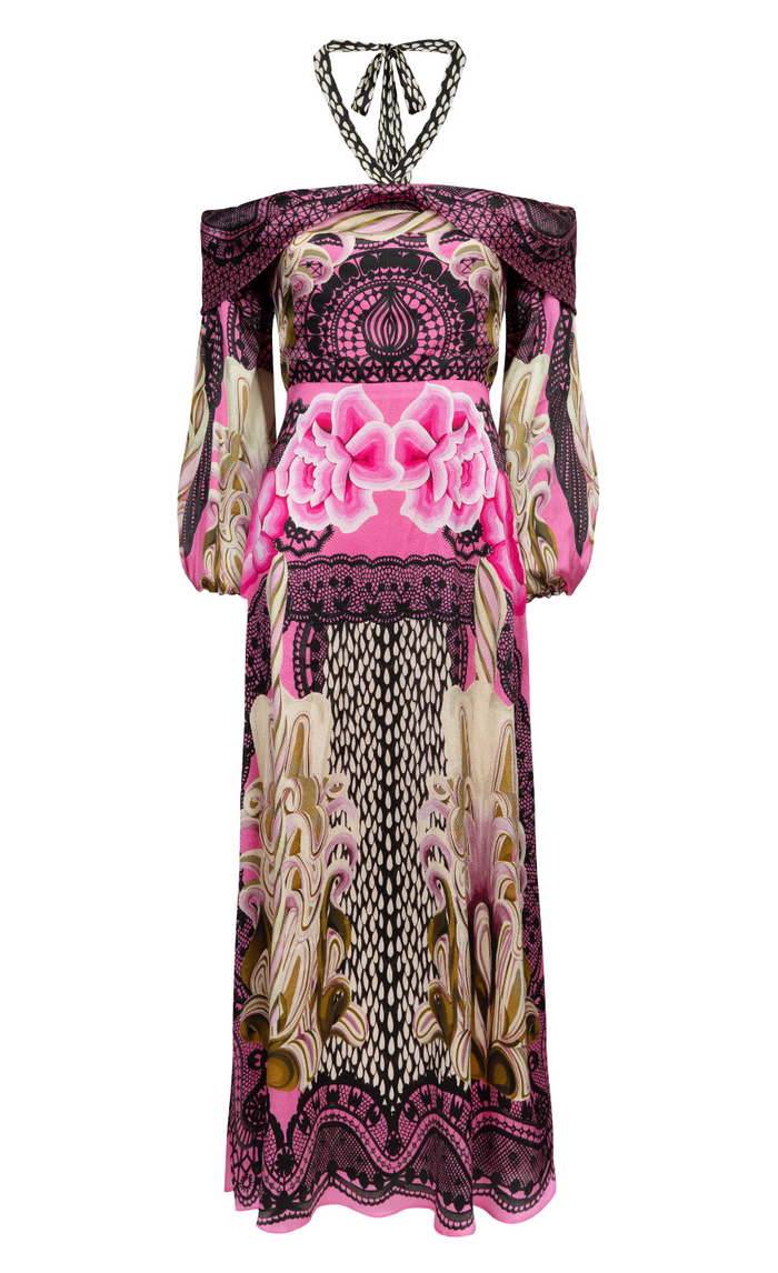 Cici Print Halter Dress - Azalea