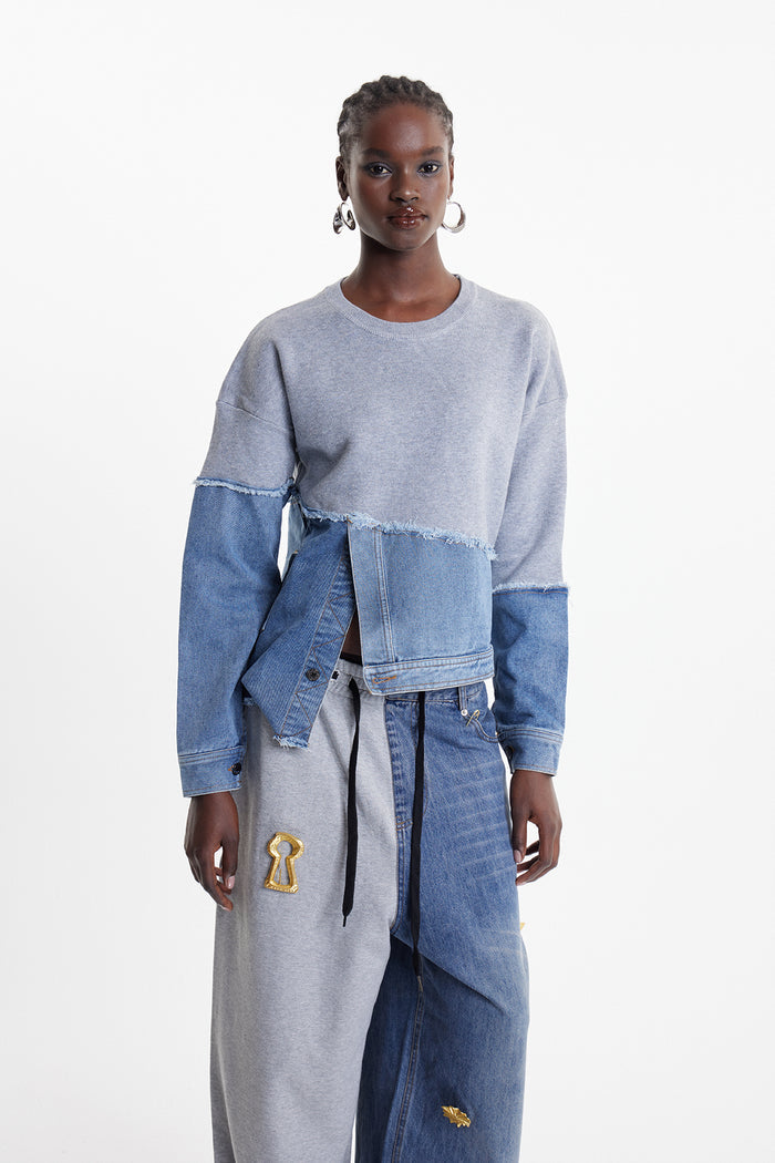 Clara Asymmetric Denim Top In Blue