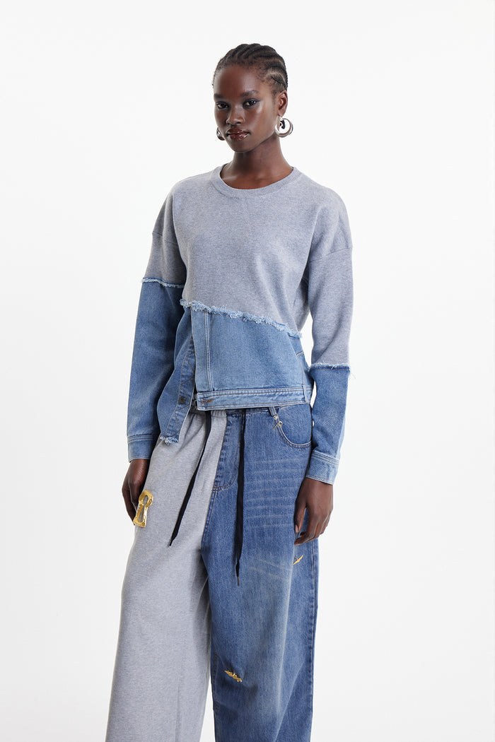 Clara Asymmetric Denim Top In Blue