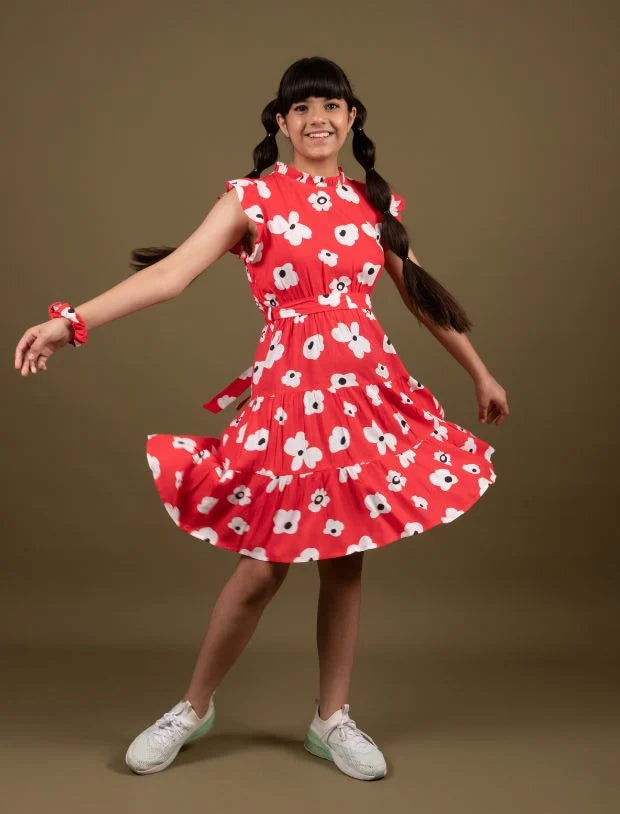 Classic Floral Dress for Girls Kids with Ruffled Sleeves -Tweeny Mini