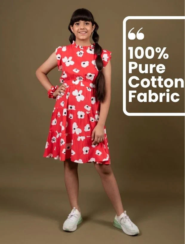 Classic Floral Dress for Girls Kids with Ruffled Sleeves -Tweeny Mini
