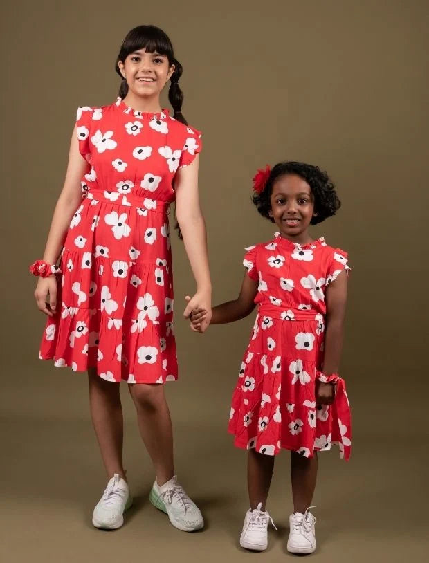 Classic Floral Dress for Girls Kids with Ruffled Sleeves -Tweeny Mini