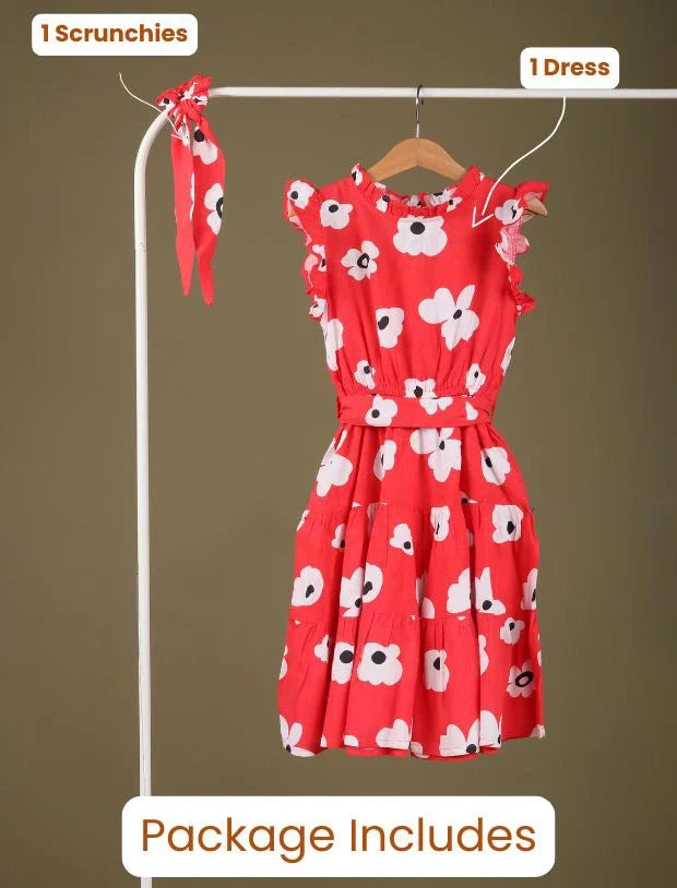 Classic Floral Dress for Girls Kids with Ruffled Sleeves-Tweeny Mini