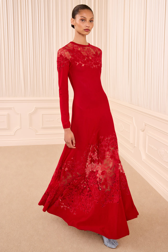 Clemence Long Sleeve Lace Dress - Cerise