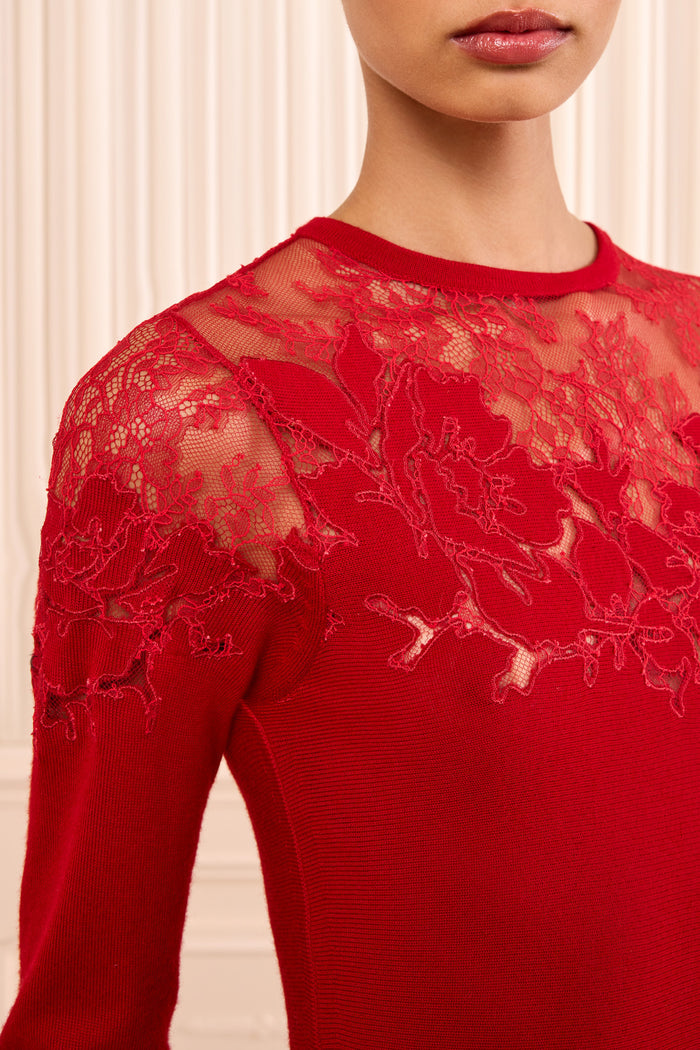 Clemence Long Sleeve Lace Dress - Cerise