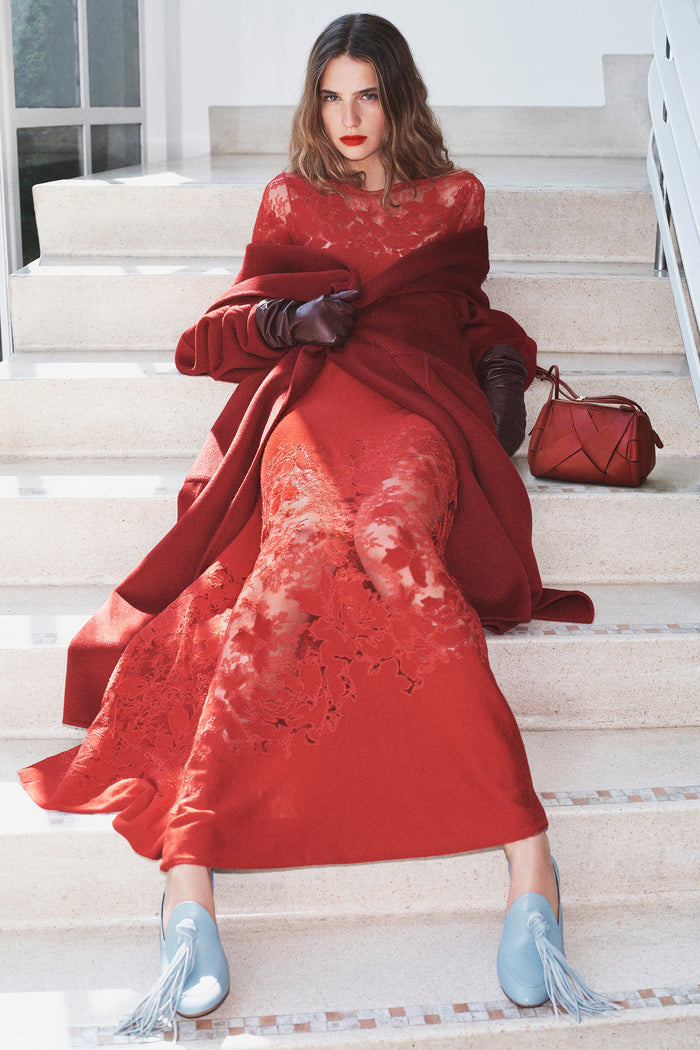 Clemence Long Sleeve Lace Dress - Cerise