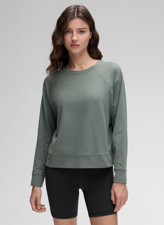 CRZ YOGA Women Casual Lightweight Relaxed Fit Long Sleeves Crew Neck Grey Sage