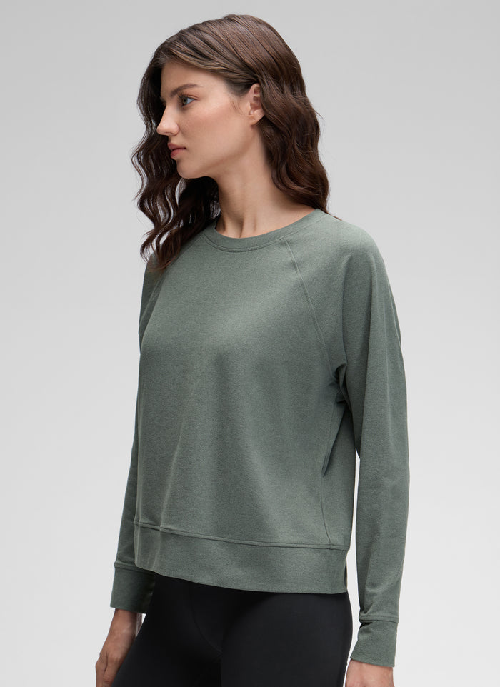 CRZ YOGA Women Casual Lightweight Relaxed Fit Long Sleeves Crew Neck Grey Sage