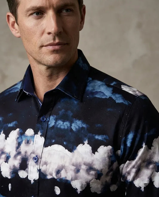 Cloud Print Men's Shirt with Matching Handkerchief