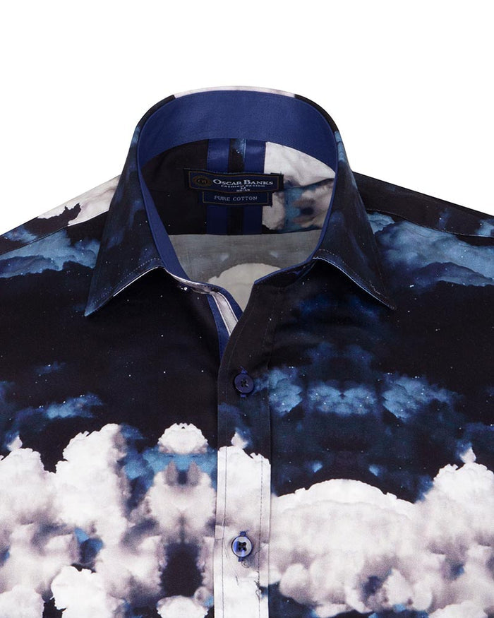 Cloud Print Men's Shirt with Matching Handkerchief-Makrom