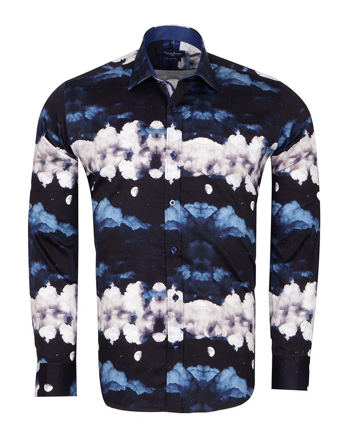 Cloud Print Men's Shirt with Matching Handkerchief-Makrom