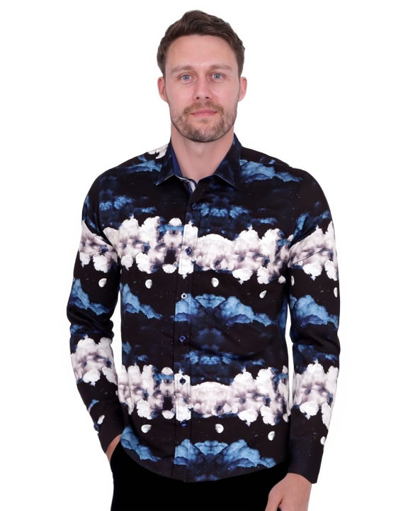 Cloud Print Men's Shirt with Matching Handkerchief-Makrom