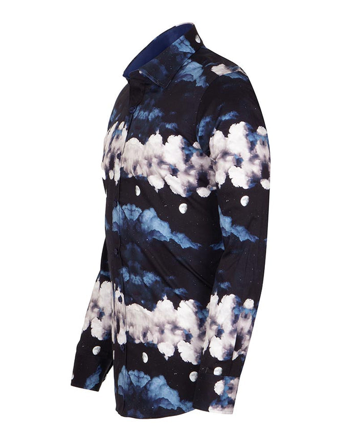 Cloud Print Men's Shirt with Matching Handkerchief-Makrom