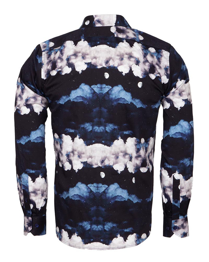 Cloud Print Men's Shirt with Matching Handkerchief-Makrom