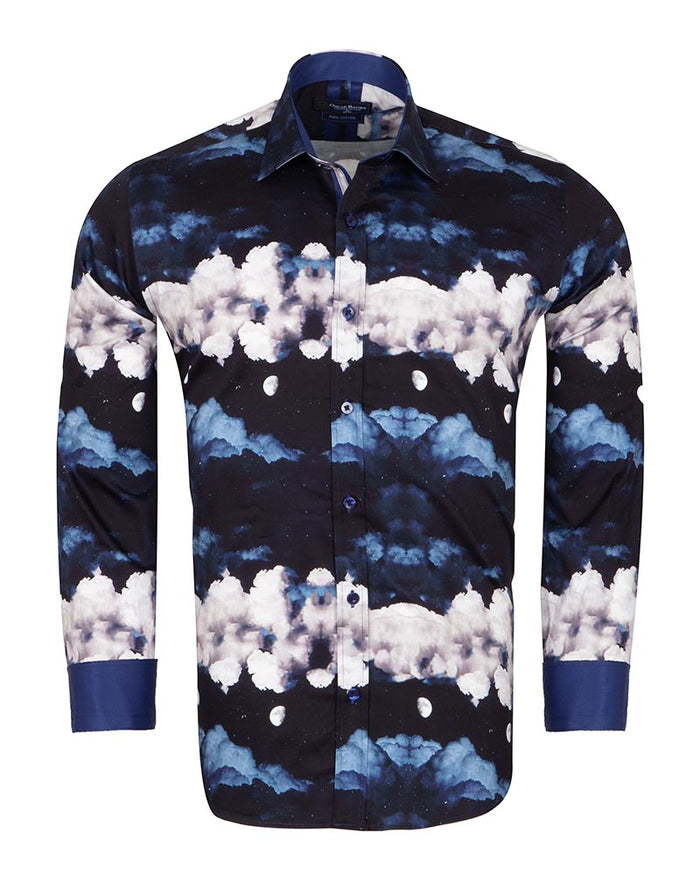 Cloud Print Men's Shirt with Matching Handkerchief-Makrom