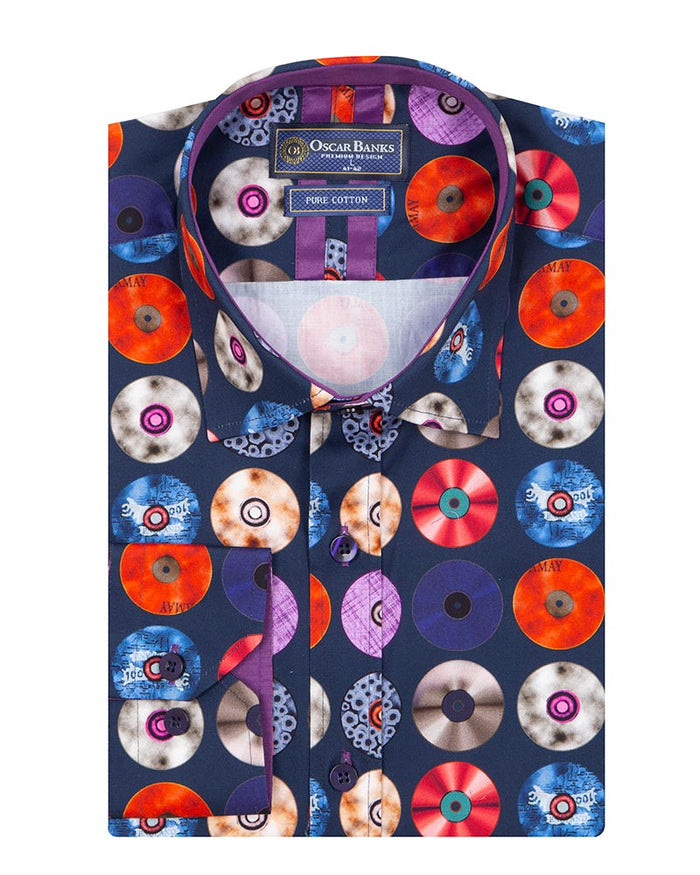 Colourful Vinyl Print Shirt with Matching Handkerchief-Makrom