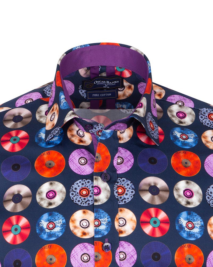Colourful Vinyl Print Shirt with Matching Handkerchief-Makrom