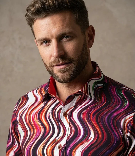 Colourful Wavy Lines Print Shirt with Matching Handkerchief