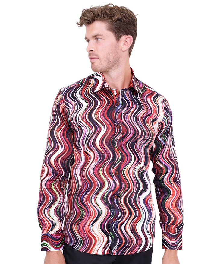 Colourful Wavy Lines Print Shirt with Matching Handkerchief-Makrom
