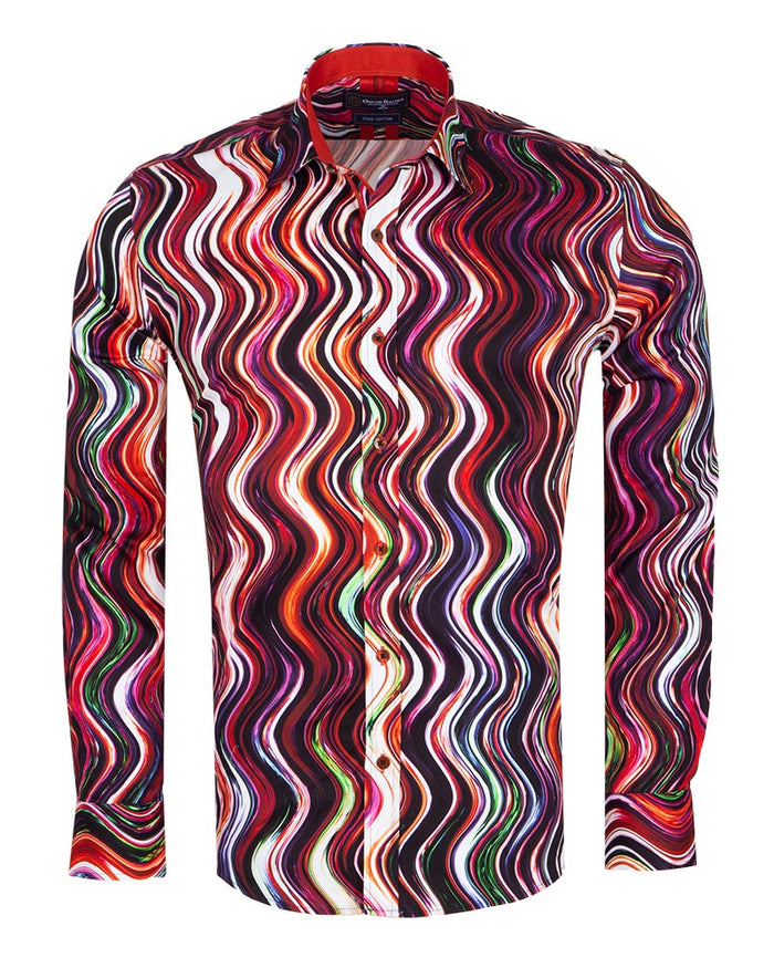 Colourful Wavy Lines Print Shirt with Matching Handkerchief-Makrom