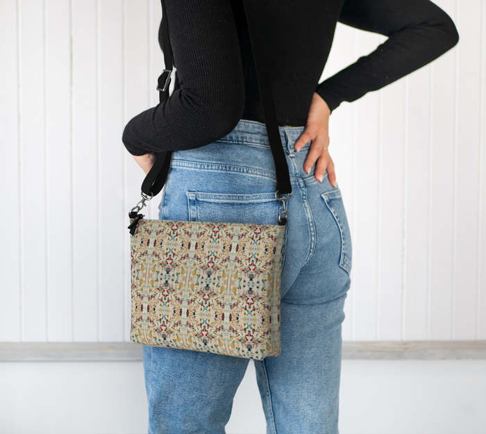 “Colours of Ice” Vegan Leather Crossbody Purse (Beige, Multi)