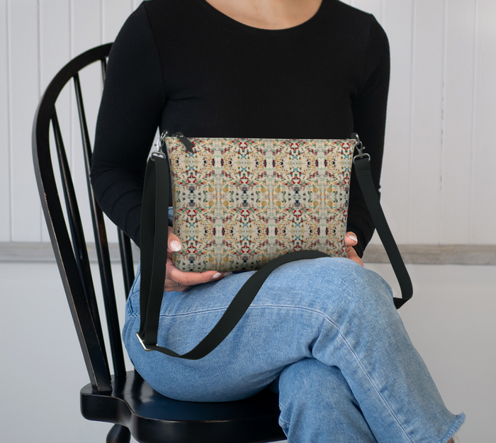 “Colours of Ice” Vegan Leather Crossbody Purse (Beige, Multi)