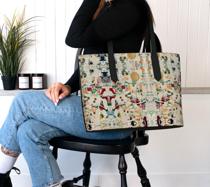 “Colours of Ice” Vegan Leather Tote Bag (Beige, Multi)