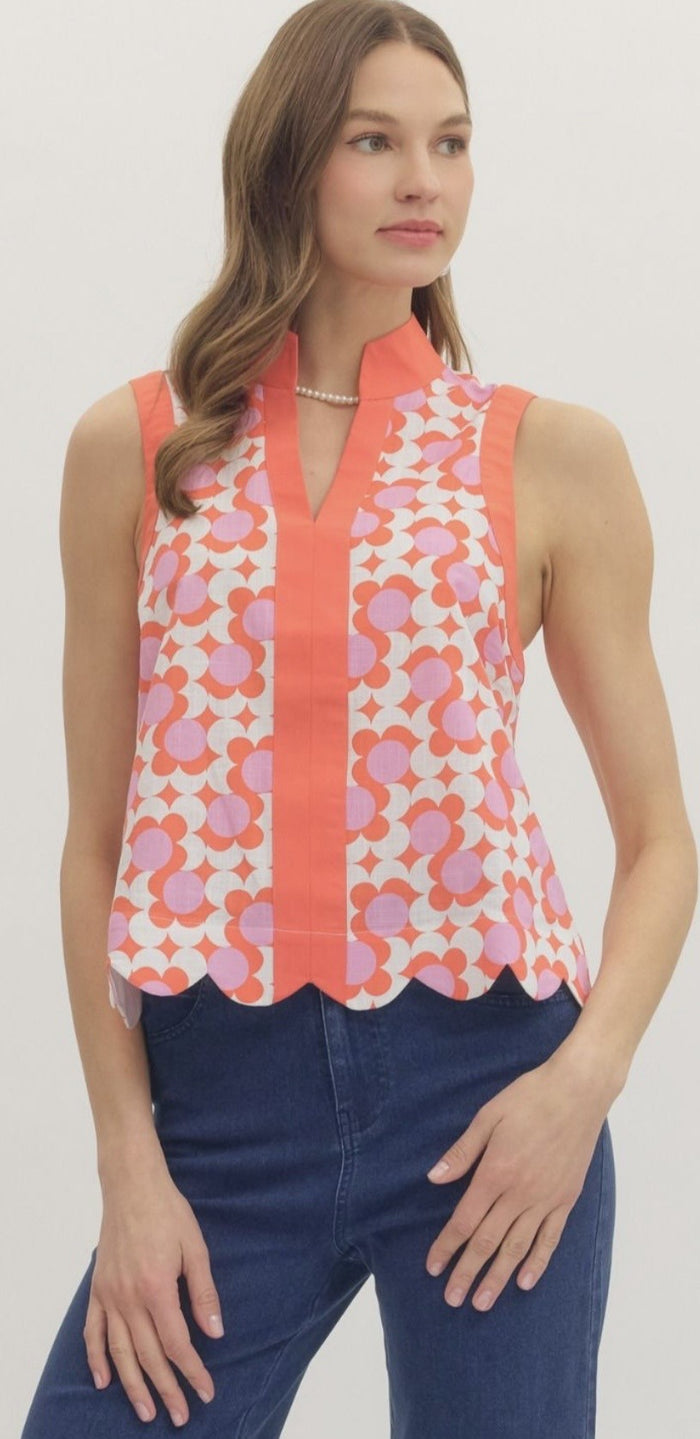 Coral Scalloped Top