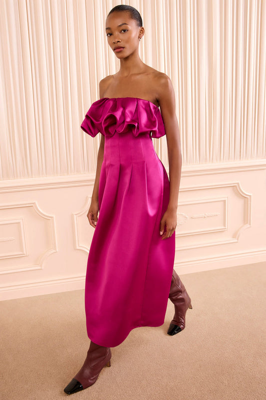 Cosima Strapless Satin Dress - Orchid