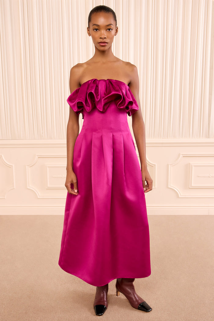 Cosima Strapless Satin Dress - Orchid
