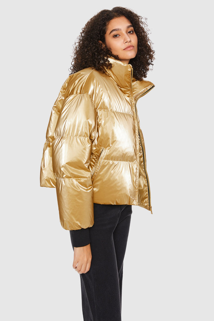 Orolay-Puff-O Cosmos Chrome Cropped Puffer-#color_Metallic Golden