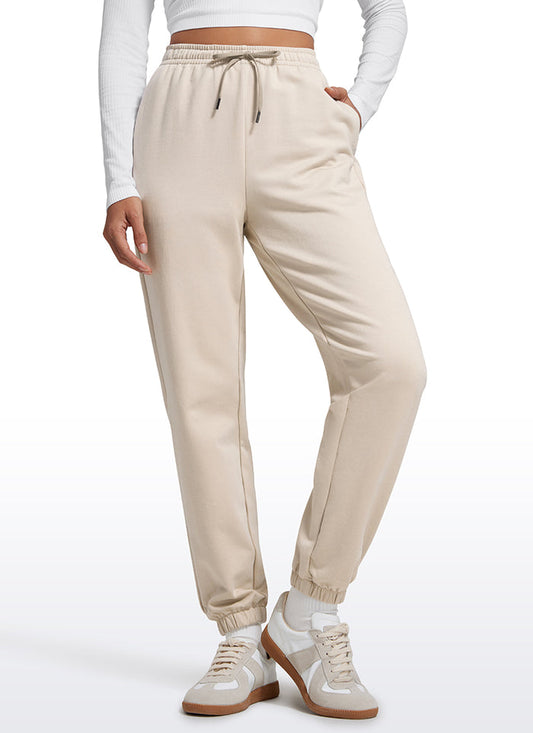CRZ YOGA Fleece Sweatpants Women Cotton Pockets High Waisted Joggers Mojave Tan
