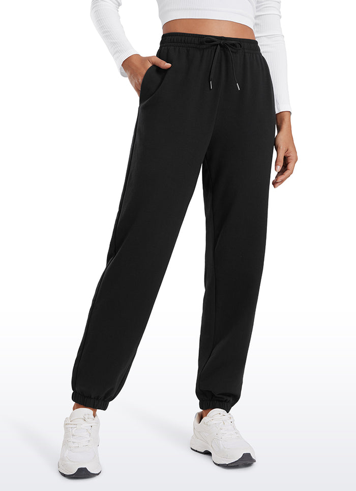 CRZ YOGA Fleece Sweatpants Women Cotton Pockets High Waisted Joggers Black
