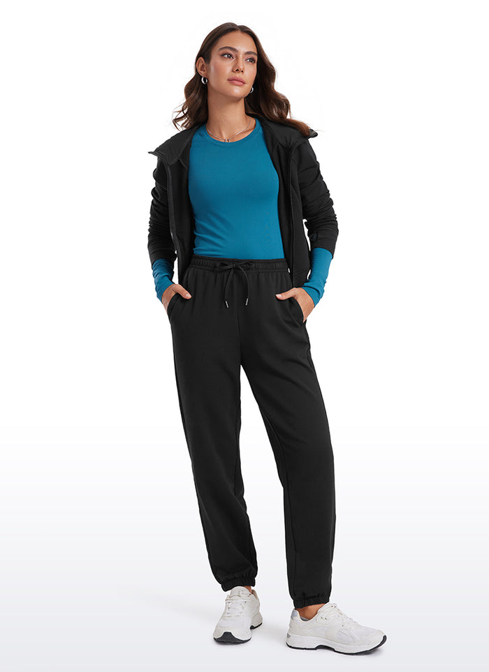 CRZ YOGA Fleece Sweatpants Women Cotton Pockets High Waisted Joggers Black
