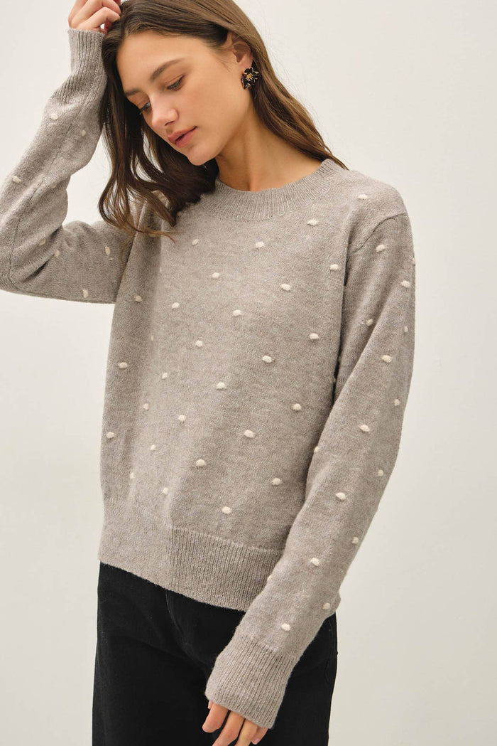 COZY DOTTED KNIT CREWNECK SWEATER