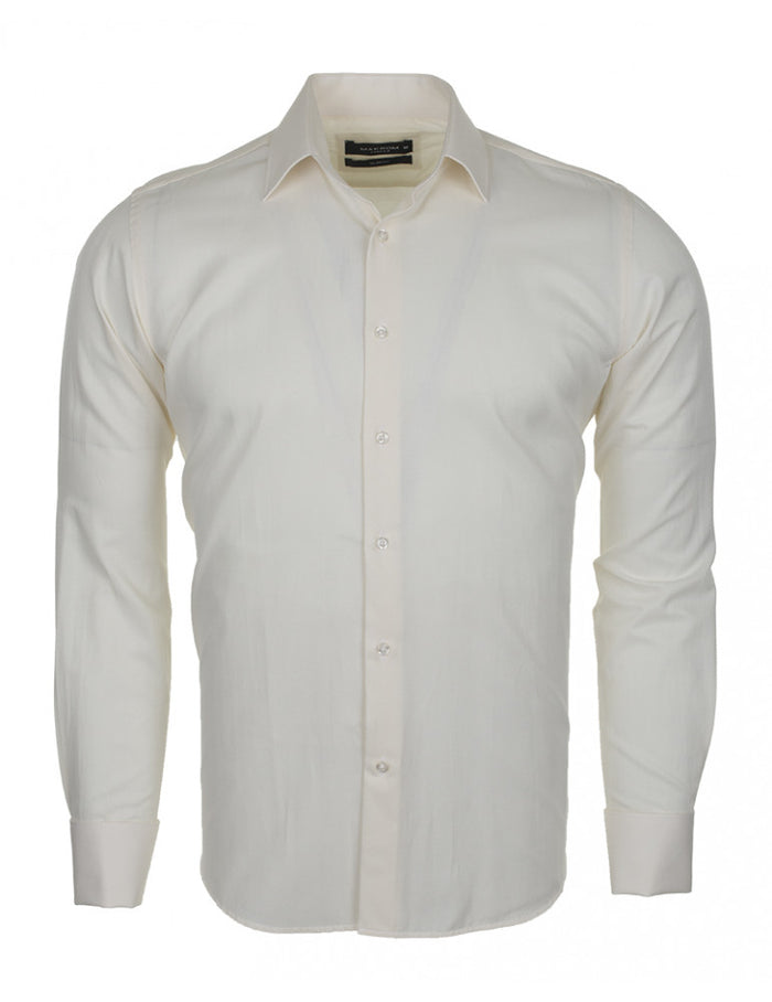 Cream Casual Twill Double Cuff Long Sleeve Shirt-Makrom