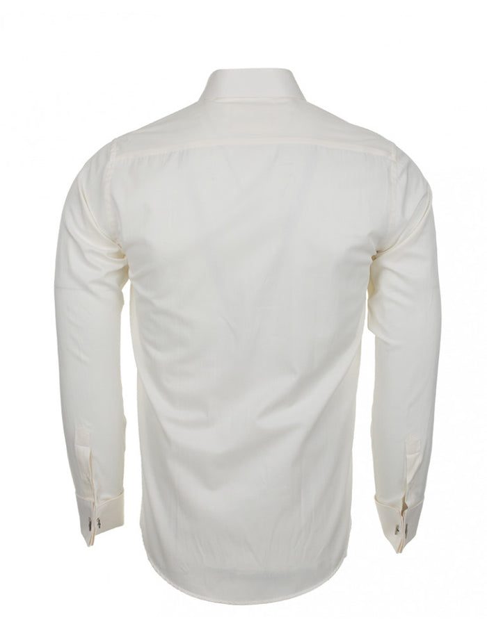 Cream Casual Twill Double Cuff Long Sleeve Shirt-Makrom