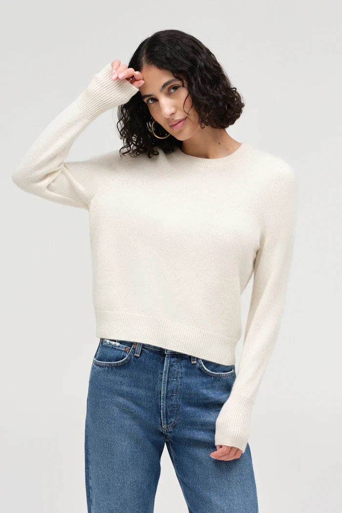 Cream Pure Cashmere Cropped Sweater