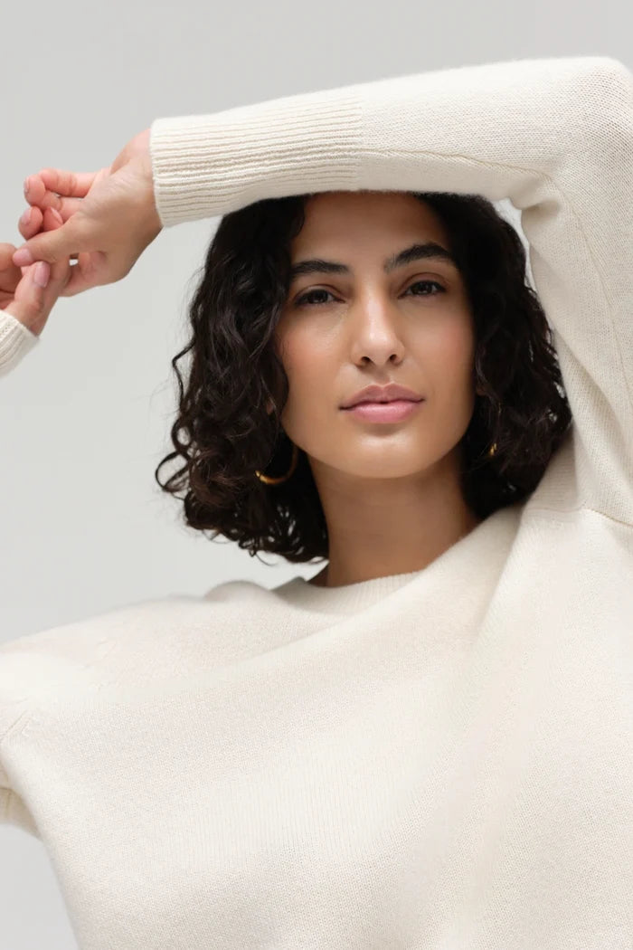Cream Pure Cashmere Cropped Sweater