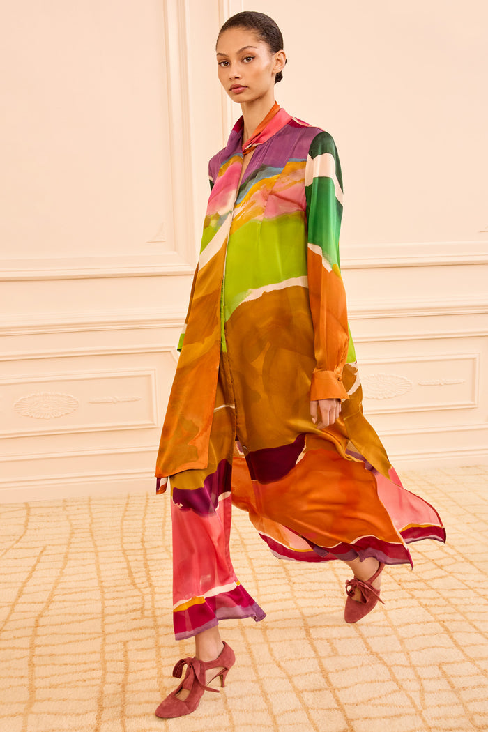 Multicolor Silk Critique Dress with Abstract Print - Front View | Ulla Johnson