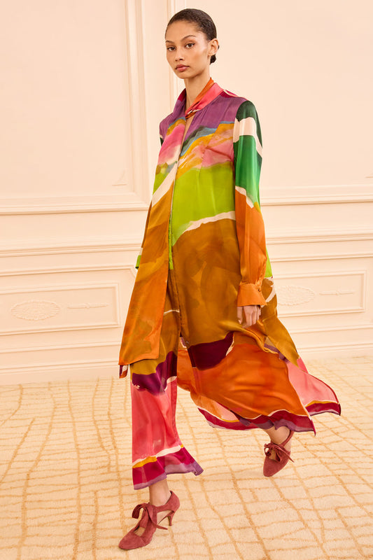 Multicolor Silk Critique Dress with Abstract Print - Front View | Ulla Johnson