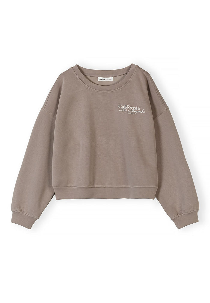 Womens Cropped Sweatshirt, California Embroidery, Taupe - 1