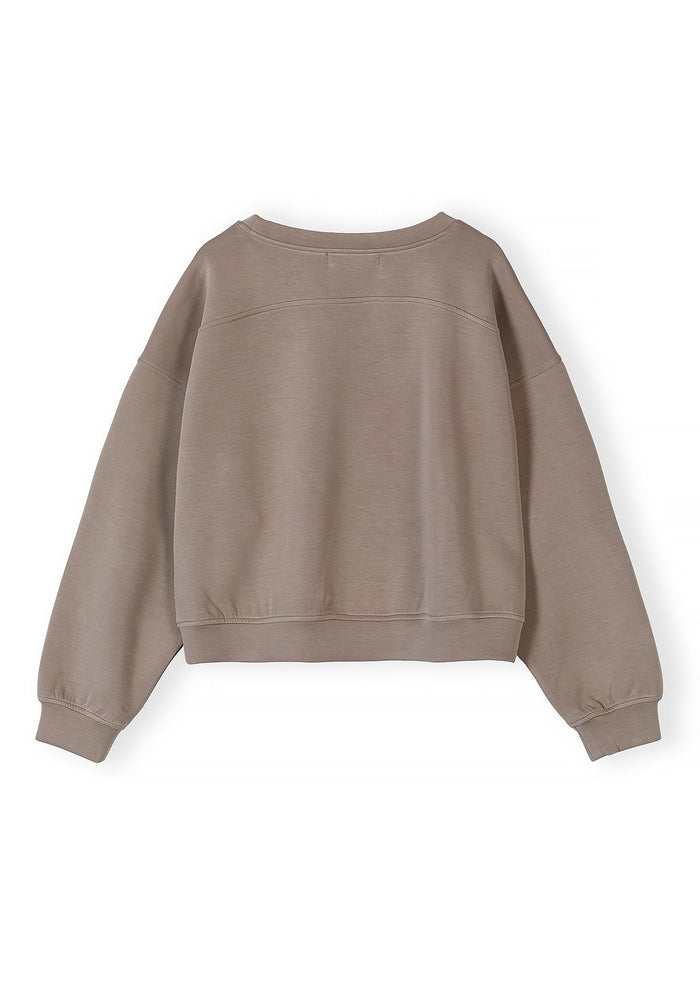 Womens Cropped Sweatshirt, California Embroidery, Taupe - 2