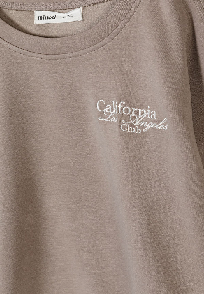 Womens Cropped Sweatshirt, California Embroidery, Taupe - 3