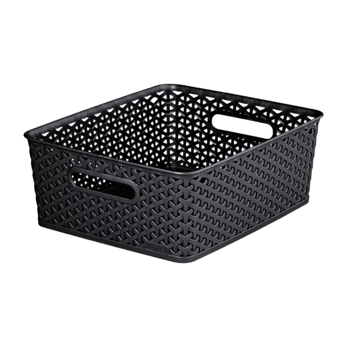 medium size dark grey storage basket with rattan style effect