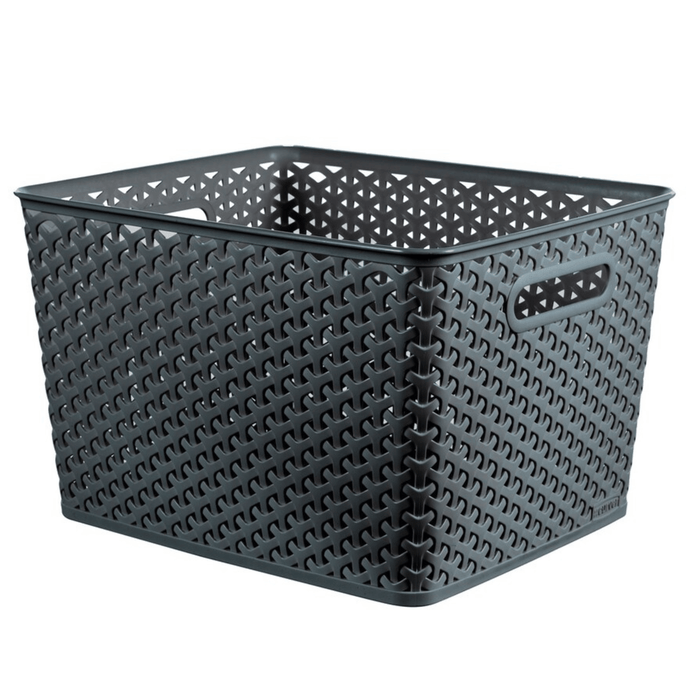 large size dark grey storage basket with rattan style effect