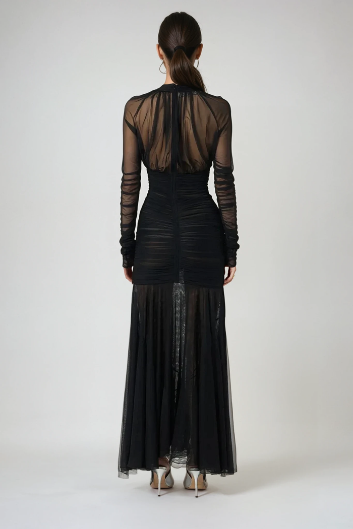 dejana-plunge-ruch-mesh-maxi-dress