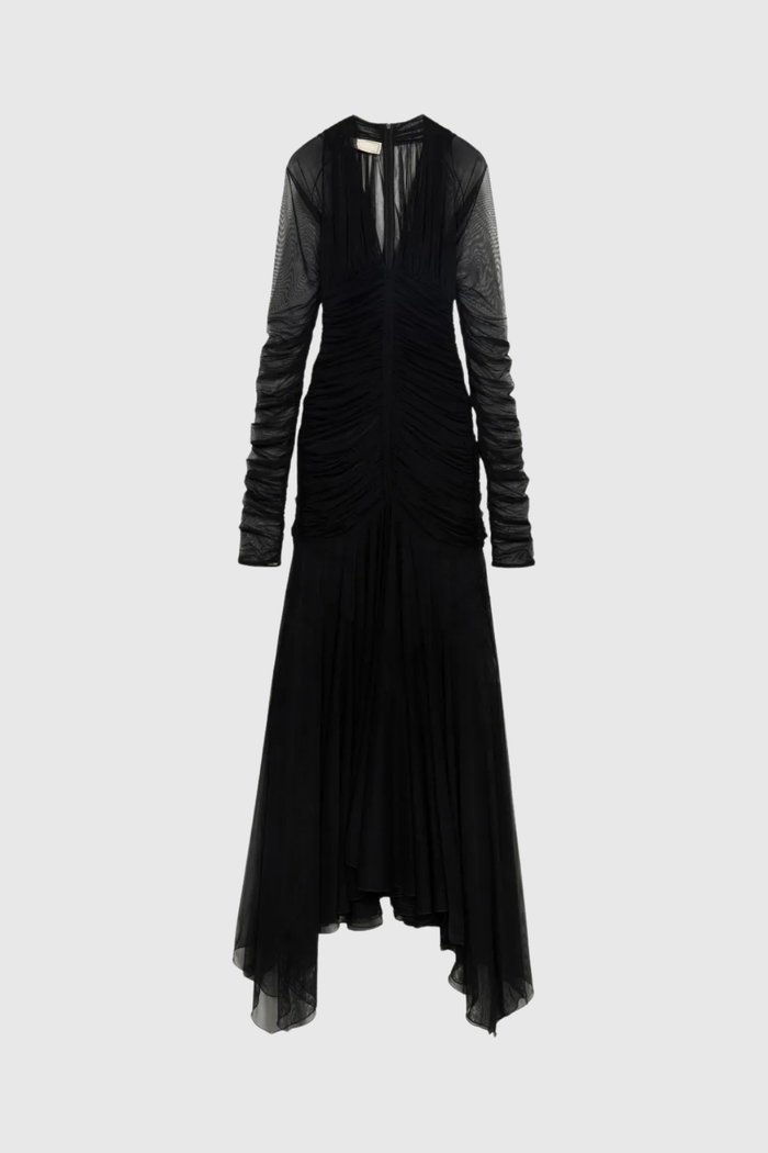 dejana-plunge-ruch-mesh-maxi-dress